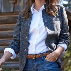 L.L.Bean Stonington Jacket Herringbone Tweed Wool Silk Blend Blazer Size Large